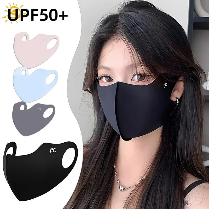 Cloth Face Mask Washable - 1/2/4 ชิ้นหน้ากากป้องกันรังสียูวีผู้ใหญ่เด็กหน้ากากคล้องหูฤดูร้อนสีดำเหมาะสำหรับการเดินทางระบายอากาศได้ดีน้ำหนักเบาล้างทำความสะอาดได้