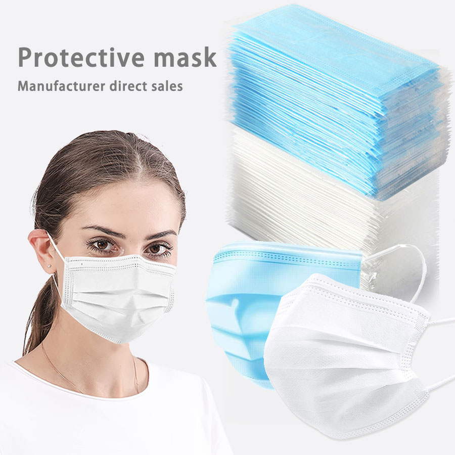 Disposable Mask Blue - 50/100Pcs Disposable Maskสําหรับใบหน้าสีฟ้าสีขาวผู้ใหญ่หน้ากากโรงงานขายส่ง 3 ชั้นMelt Blowไม่ทอBreathable