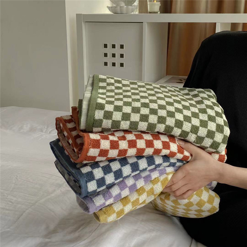 Cloth Face Mask Washable - Retro Checkerboard ลายสก๊อตผ้าขนหนูผ้าฝ้ายนุ่มผิวนุ่มผ้าขนหนูดูดซับ Bathtowel สำหรับ Home
