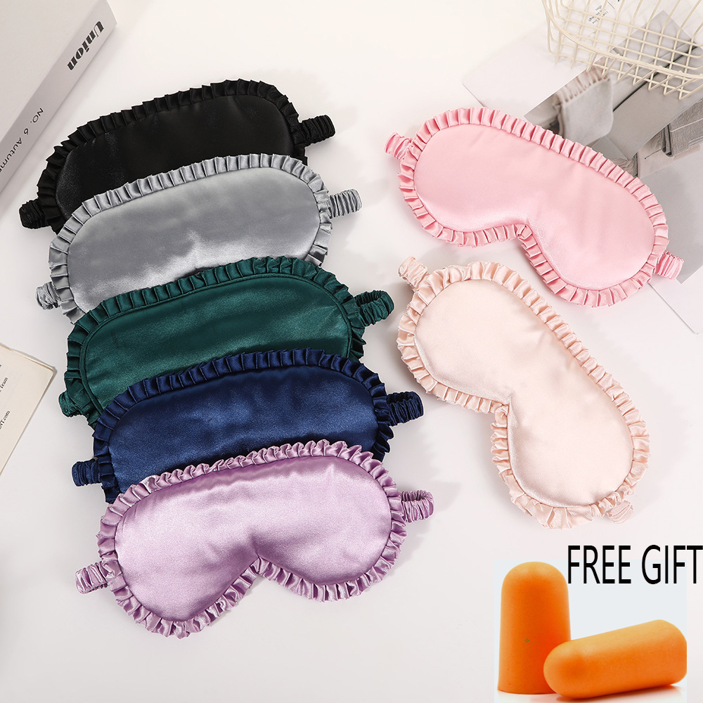 Mask Lanyard Adjustable - หน้ากากปิดตาผ้าไหมพรีเมียม 1 ชิ้น พร้อมสายรัดยางยืด สำหรับการนอนหลับและการเดินทาง ขอบลูกไม้