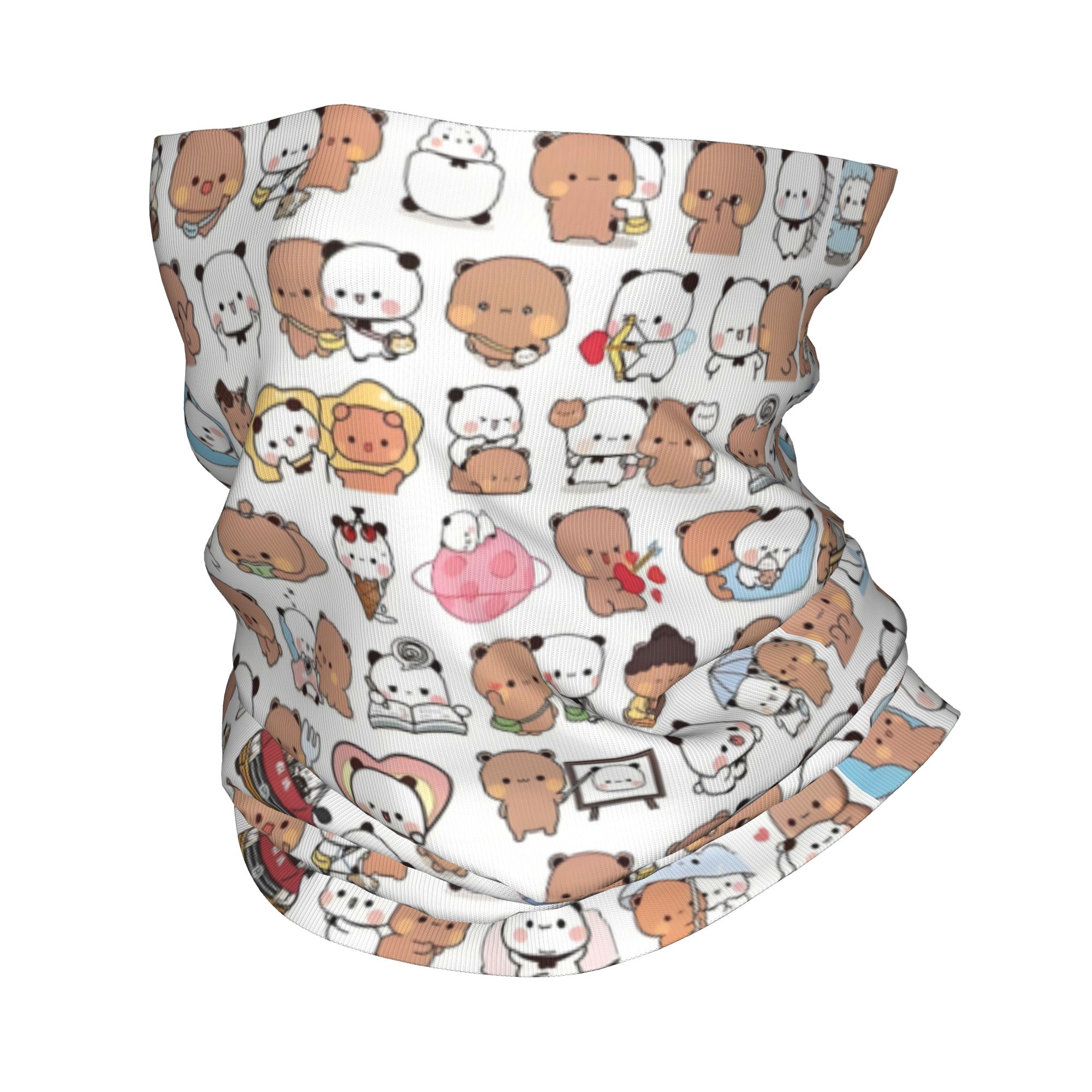 Neck Gaiter Face Cover - ผ้าพันคอแบบท่อสำหรับฤดูหนาวลายการ์ตูนหมีพีชและโกมา บูบู ดูดู สำหรับผู้ชายและผู้หญิง ผ้าคลุมหน้าลายอนิเมะแพนด้า