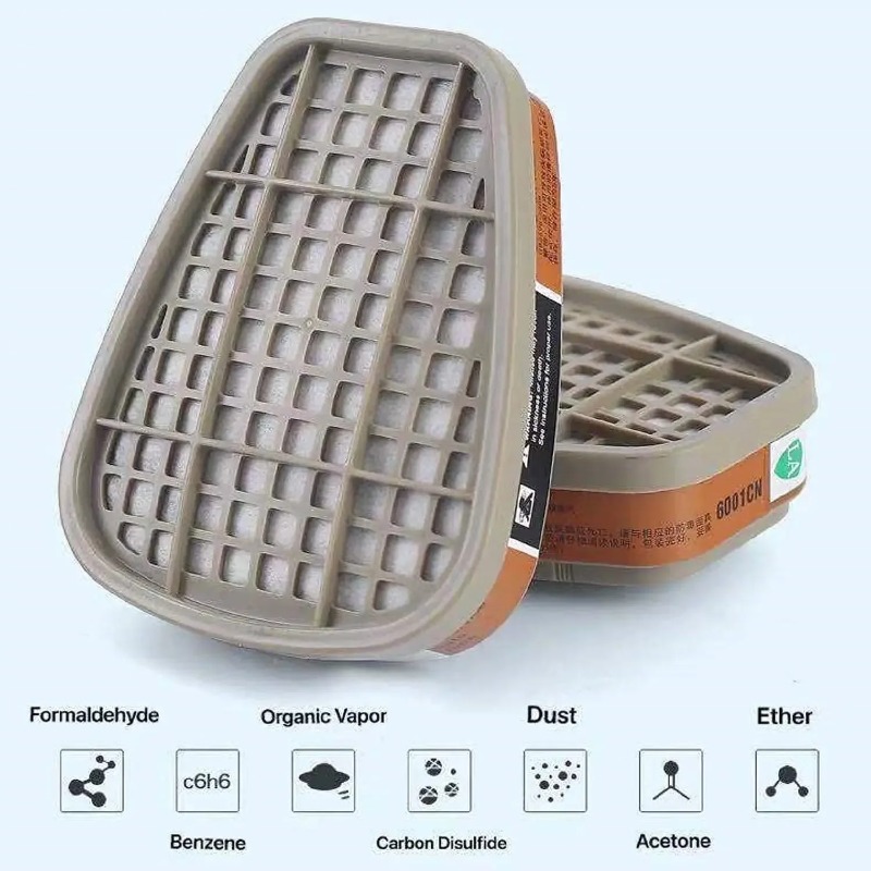 Dust Mask Construction - ตลับกรองคาร์บอนกัมมันต์ 6001 พร้อมแผ่นกรองฝ้าย 5N11 อุปกรณ์เสริมสำหรับเปลี่ยนใช้กับหน้ากากป้องกันแก๊สอุตสาหกรรม