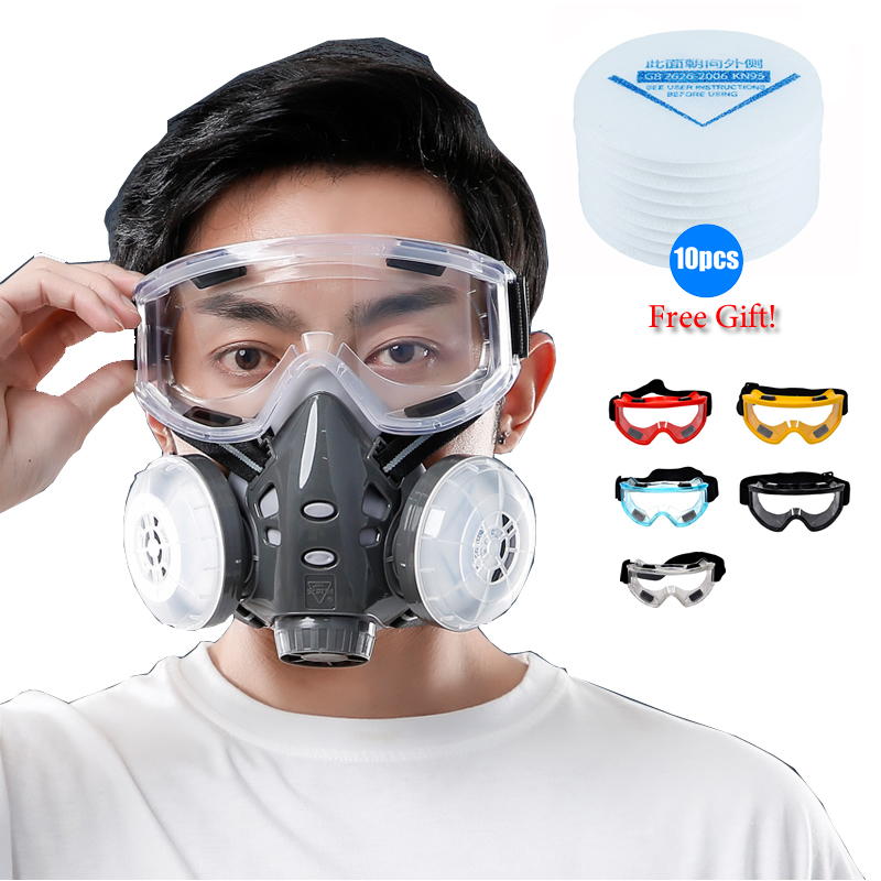 Kn95 Respirator Mask - Half Face หน้ากากป้องกันฝุ่นความปลอดภัยแว่นตา 10 ตัวกรอง Dual
