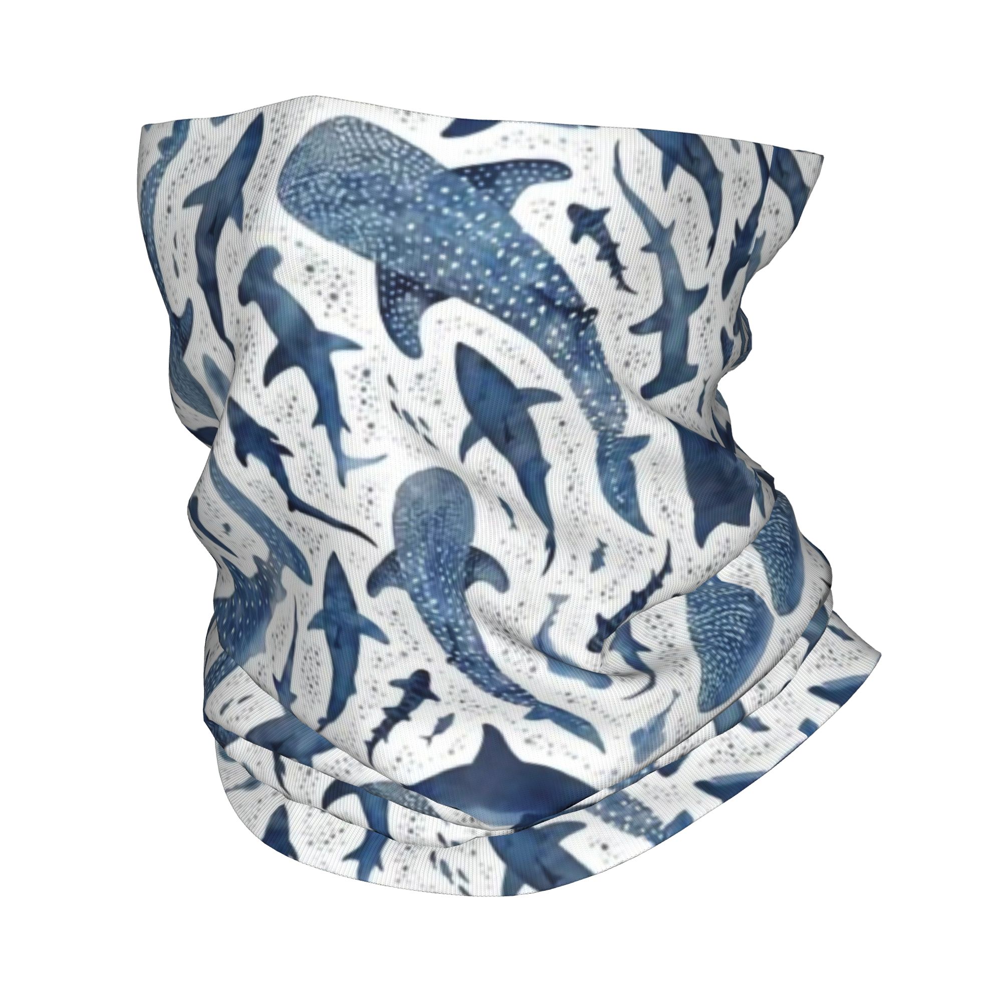 Neck Gaiter Face Cover - ผ้าคลุมหน้าลายฉลามสีน้ำแบบกำหนดเอง ผ้าพันคอป้องกันลม ผ้าคลุมหน้าสำหรับผู้ชายและผู้หญิง ลายการ์ตูนสุดเท่ ผ้าคลุมศีรษะแบบท่อ บาลาคลาวา