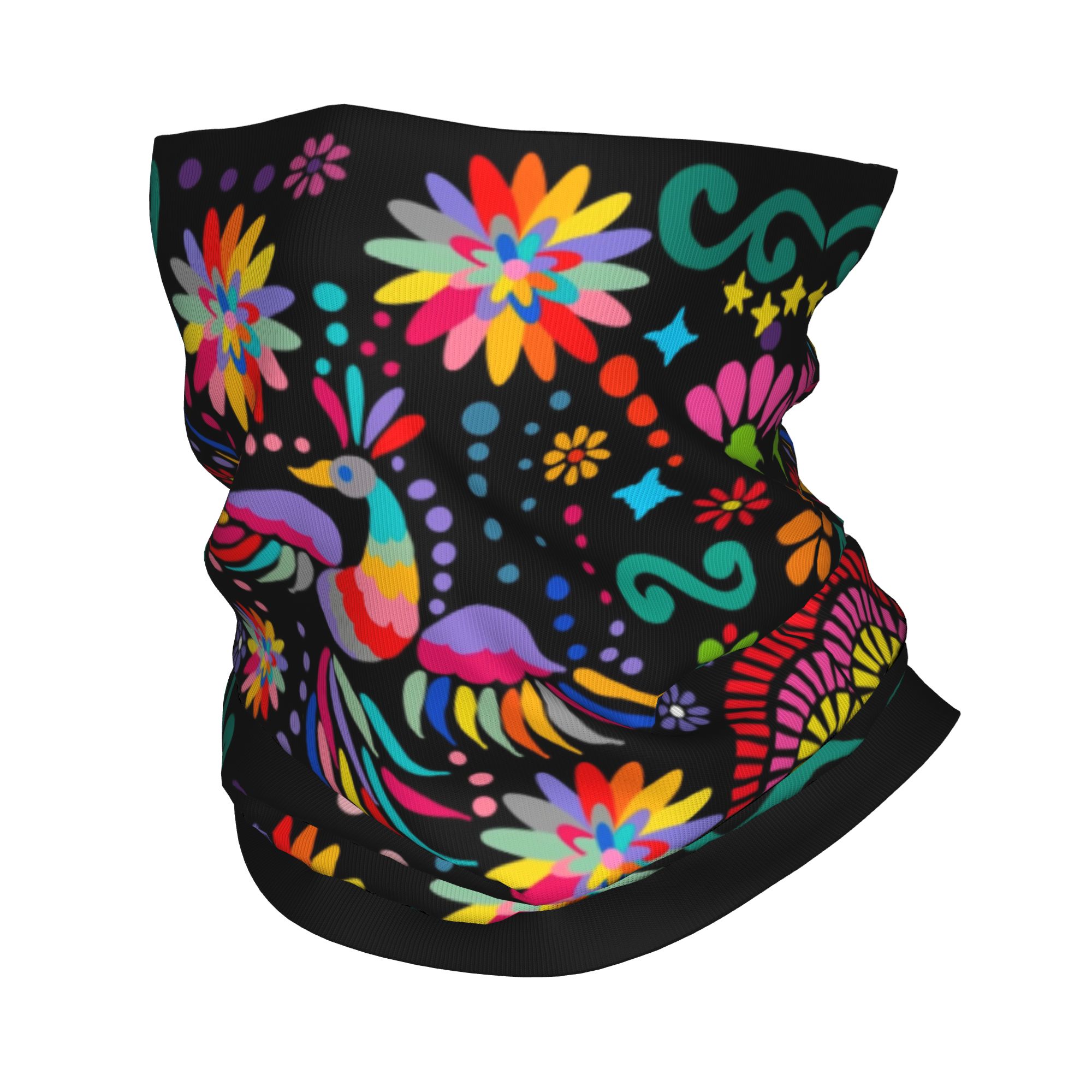 Neck Gaiter Face Cover - ผ้าพันคอแบบคาดศีรษะลายดอกไม้สไตล์เม็กซิกัน สำหรับผู้ชายและผู้หญิง ใช้ในฤดูหนาว เดินป่า เล่นสกี ผ้าปิดหน้าปักลายสีสันสดใส