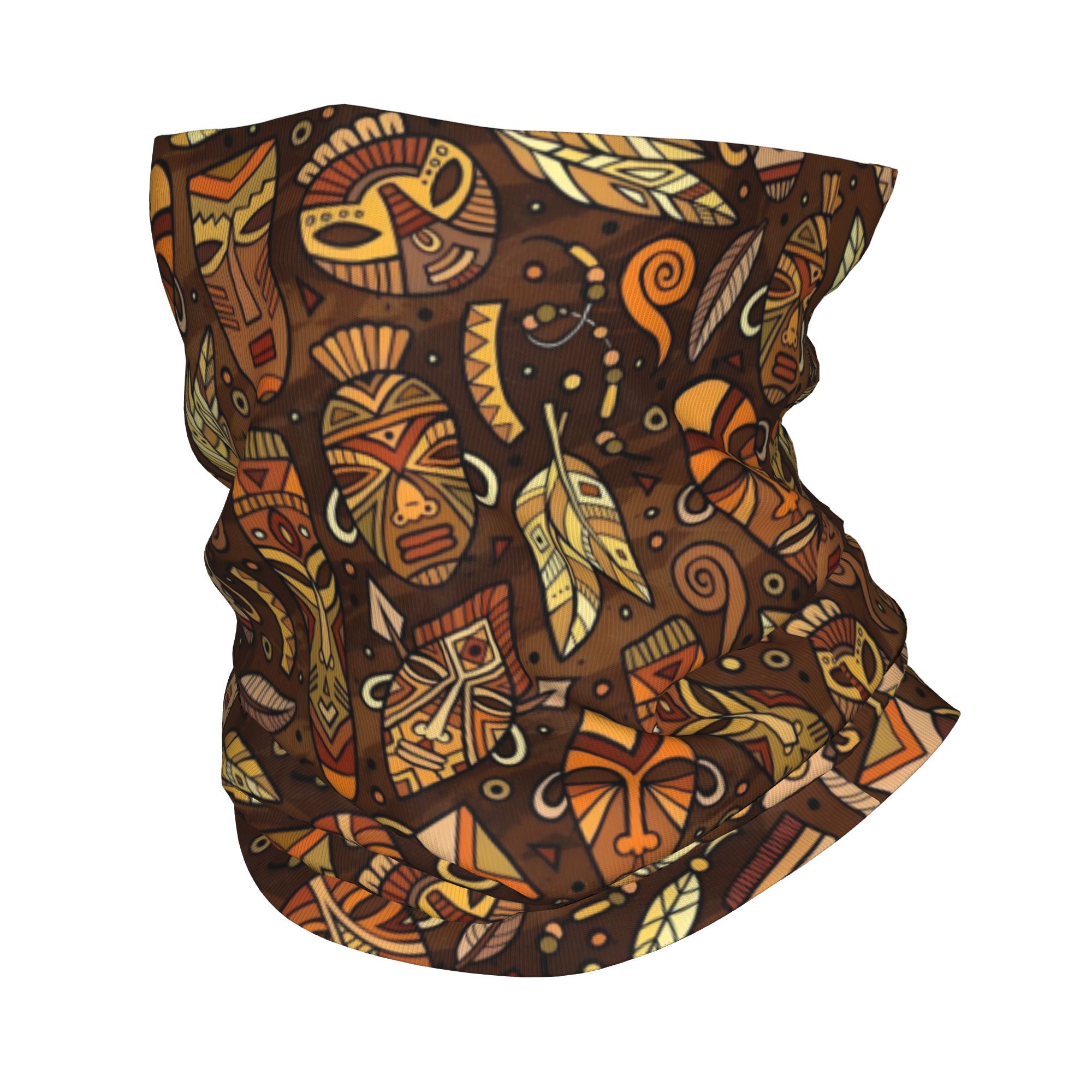 Neck Gaiter Face Cover - ผ้าพันคอแบบมีลายหน้ากากชนเผ่า ป้องกันรังสียูวี สำหรับผู้ชายและผู้หญิง สไตล์แอฟริกัน ใช้เป็นผ้าคลุมศีรษะ ผ้าปิดหน้า