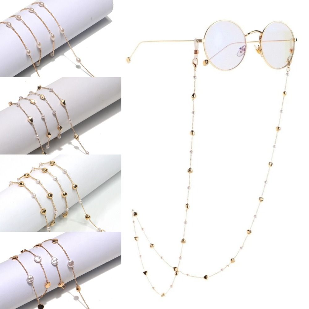 Mask Lanyard Adjustable - สายคล้องแว่นกันแดดหรูหรา ป้องกันการสูญหาย ประดับมุก 70 ซม. สายคล้องหน้ากาก