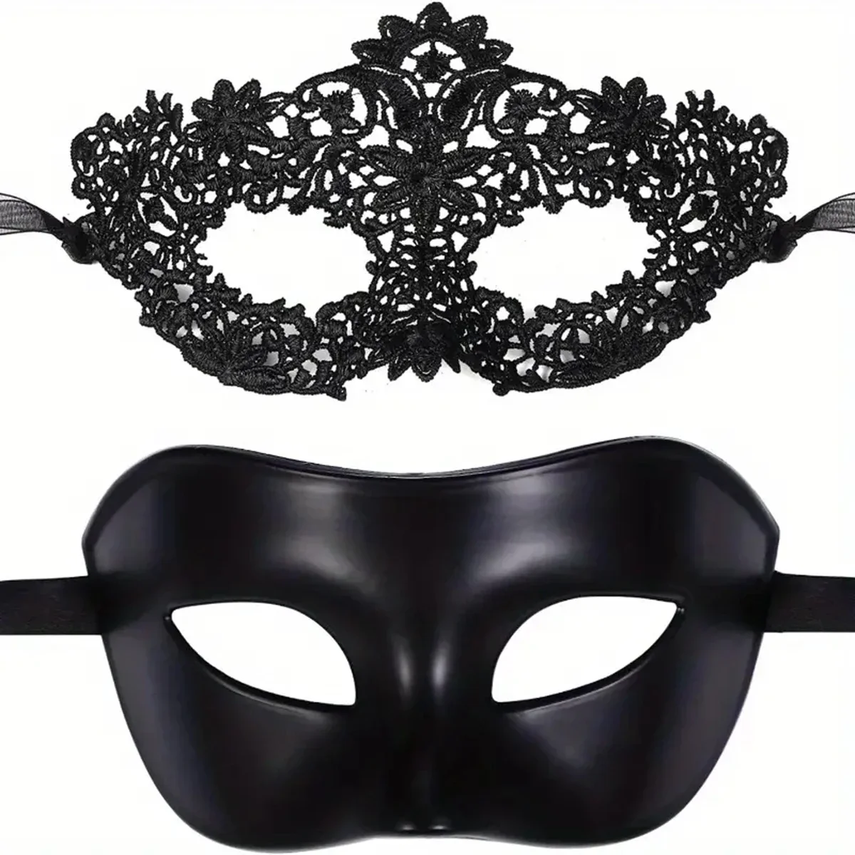 Black Face Mask Pack - ชุดหน้ากากสวมหน้ากากลูกไม้สีดําหรูหรา 2 ชิ้นสําหรับคู่รัก - เหมาะสําหรับงานปาร์ตี้เวนิส มาร์ดิกราส์