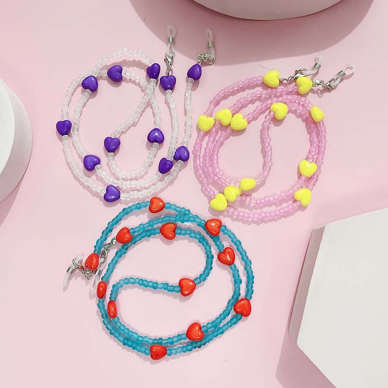 Mask Chain Holder - สายโซ่ kacamata baca กันลื่นรูปหัวใจพีชทันสมัยเครื่องประดับสำหรับแฟชั่นสำหรับผู้หญิงข้าวลูกปัดมุกแห่งความรักที่ยึดหน้ากากเชือกคล้องคอ