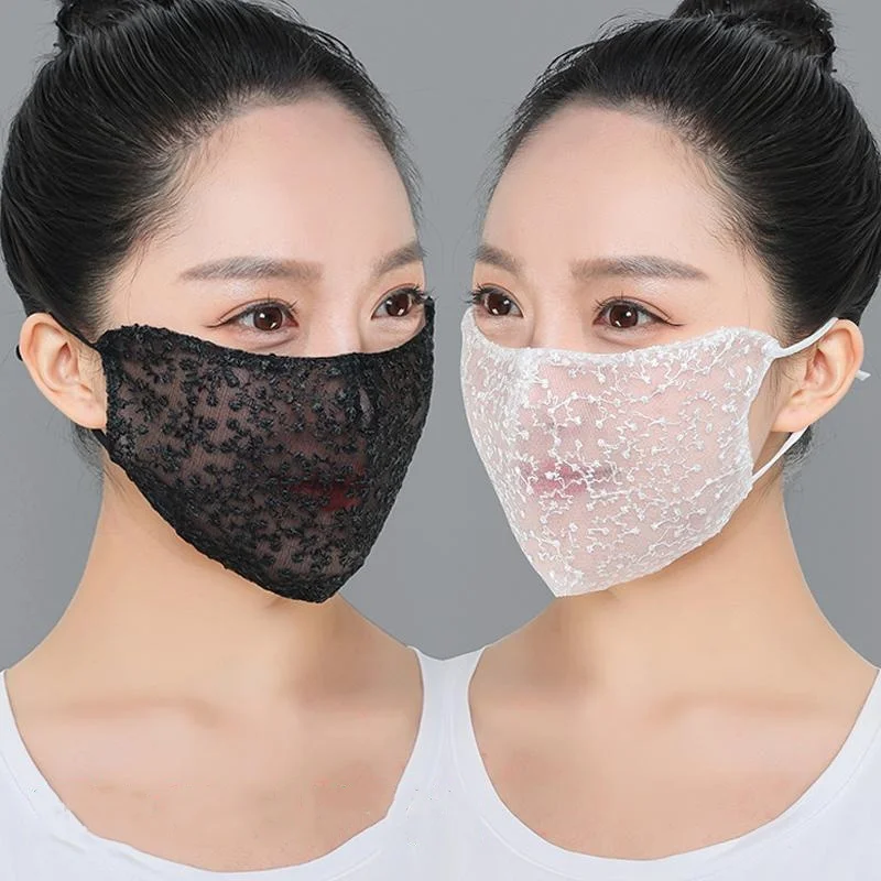1/2 ชิ้นสีดำสีขาวลูกไม้หน้ากาก - Cloth Face Mask Washable บทวิจารณ์และราคา