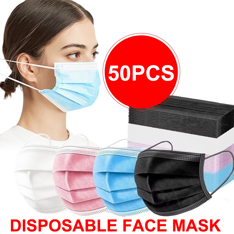 50 ชิ้น 3 ชั้นหน้ากากหน้ากากใบ - Black Face Mask Pack บทวิจารณ์และราคา