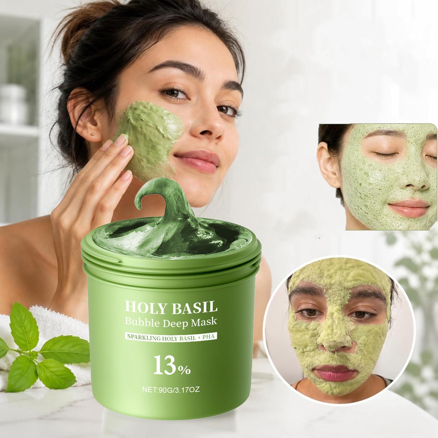 มาส์กโคลนฟองฟู่ Holy Basil Bub - Dust Mask Construction บทวิจารณ์และราคา