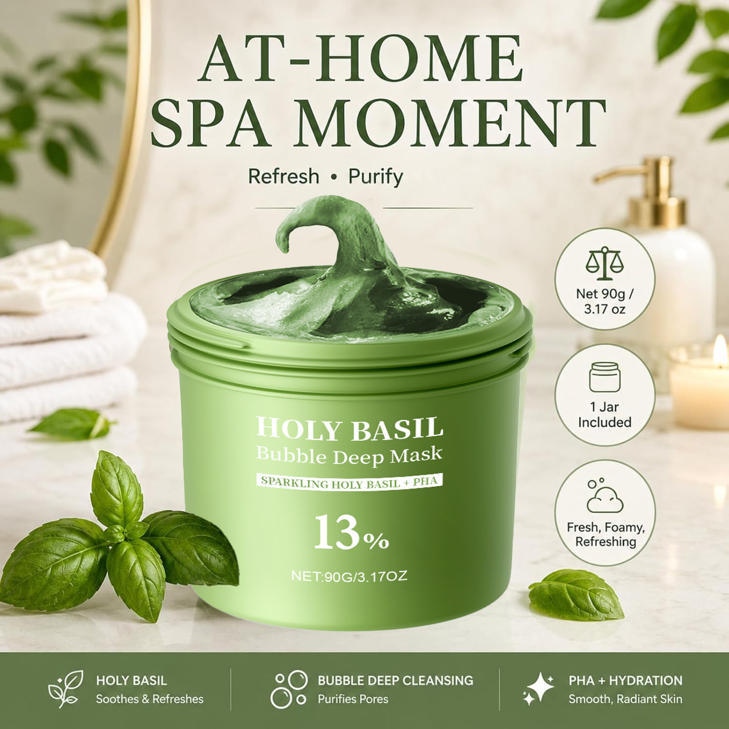 มาส์กโคลนฟองฟู่ Holy Basil Bub - Dust Mask Construction บทวิจารณ์และราคา